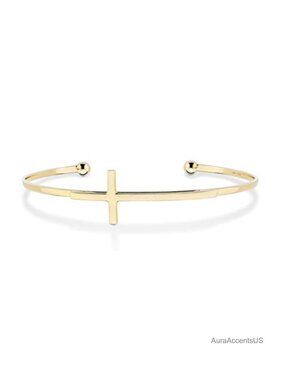 925 Sterling Silver Adjustable Sideways Cross Cuff Bangle Bracelet